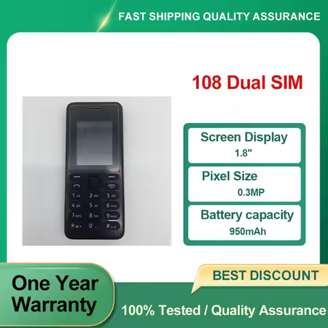 Refurbished Unlocked 108 Dual SIM Original Bluetooth 0.3MP 1.8" inches Phone 950mAh 2G Good Conditio