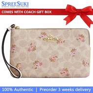 Coach Wristlet In Gift Box Large Corner Zip Wristlet In Signature Canvas Sand Multi # CBA72