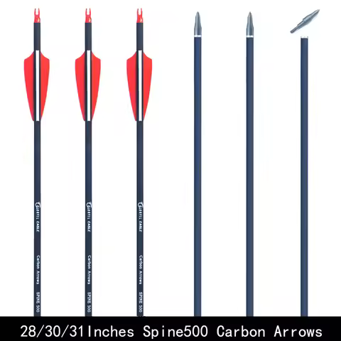28" 30" 31" Spine 500 Carbon Arrows with Red and White Feathers for Recurve Compound Traditional Bow
