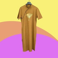 二手 古董訂製 棕咖 刺繡 金蔥 彈性 輕薄 開衩 短袖 旗袍 CA404