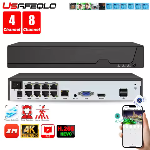 Face detection H.265 8ch*4K 4ch/8ch PoE Network Video Recorder Surveillance PoE NVR 4/8Channel For H