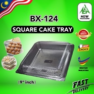 BX-124 9-Inch Square Cake Tray [10pcs] - Disposable Plastic Cake Box with Lock | Bekas Kek Plastik