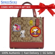 Coach Handbag In Gift Box Coach X Peanuts Dempsey Tote 22 In Signature Canvas With Patches Khaki Redwood # CE851