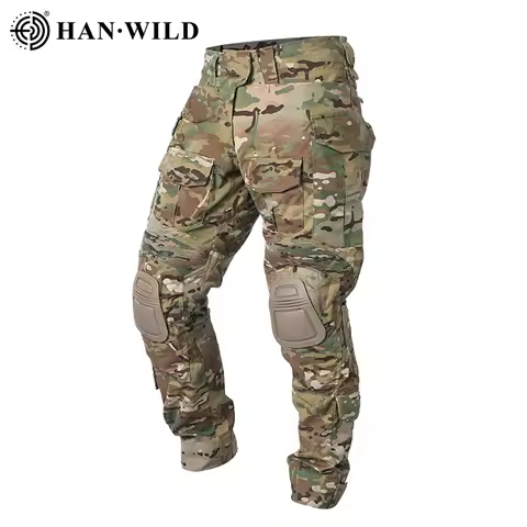 HAN WILD Upgraded Version G3 Combat Pants + Pads Hiking Pants Men Camo Safari Airsoft Tactical Trous