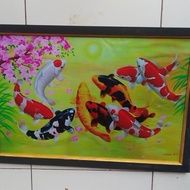 lukisan cetak ikan koi Jepang plus Bingkai