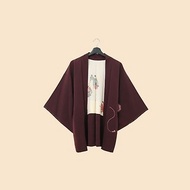 Back to Green-日本帶回羽織 深酒紅紫 刺繡圖 /vintage kimono