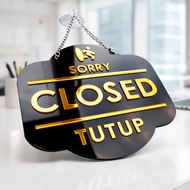 Neo Project - Sign Akrilik Custom Hitam Gold OPEN - CLOSED