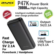 AWEI P47K 20000mAh Power Bank Portable Battery Dual USB Fast Charger Poverbank PowerBank for Phone