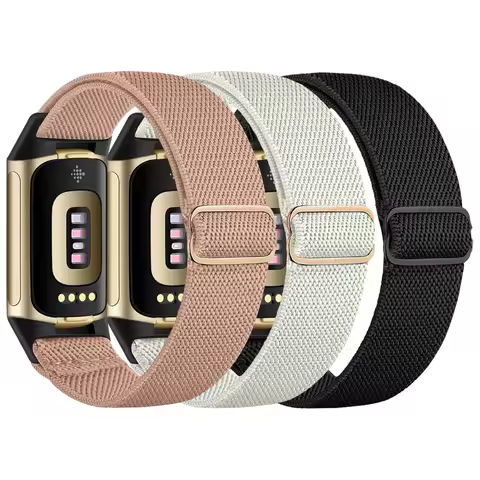 3 Pack Stretchy Nylon Compatible with Fitbit Charge 6 Bands/Fitbit Charge 5 Bands for Women Men, Ela