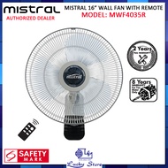 MISTRAL MWF4035R 16 INCH WALL FAN WITH REMOTE CONTROL, 2 YEARS WARRANTY, ABS BLADES
