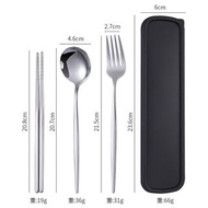 不鏽鋼勺子叉子筷子三件套便攜餐具學生高顏值餐具收納盒