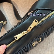 Pleated Baguette Chain Genuine Leather Bag, Women's Bag