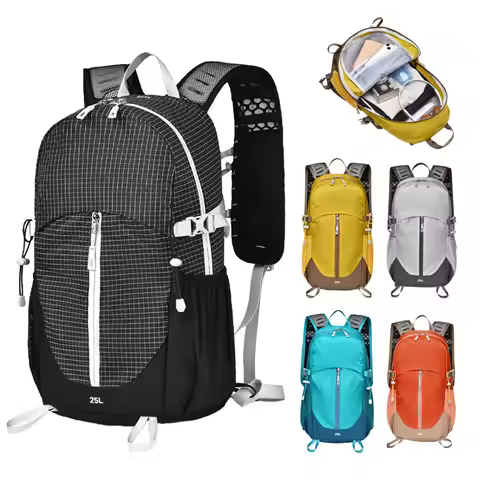 25l Large Capacity Hiking Backpack, Waterproof Lightweight Nylon Hiking Bag, Functional Zoning Desig