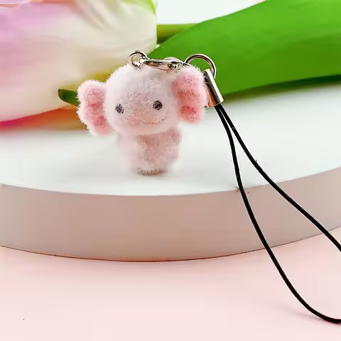 Cute 3D Flocking Axolotl Keychain Flocked Pink axolotl Couple Mobile PhonePendant Car Keyring Earpho
