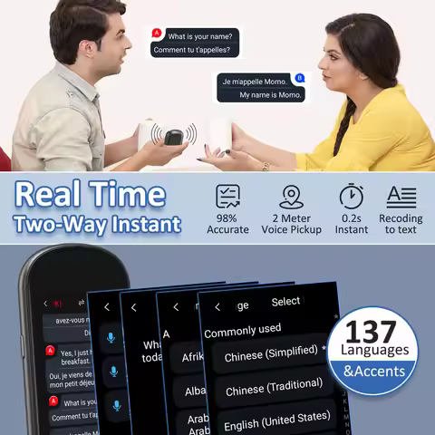 Z2 Portable Instant AI Voice Translator Real Time Translation Device with Photo Recording Group Chat