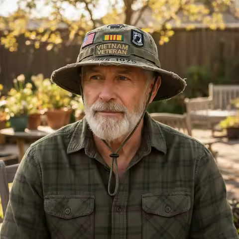 Vietnam Veteran Embroidered Patriotic Theme Fisherman Hat for Men with Adjustable Strap