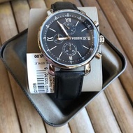 Jam tangan kulit Fossil Rhett Chronograph Black Leather Watch BQ1006