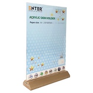 Kệ mica 2 mặt Enter E41-A 210x300mm đế gỗ A4 đứng vát chữ A, Kệ menu nhà hàng, Standee mica để bàn, 