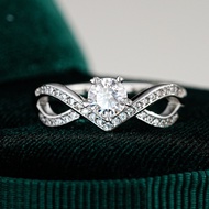 9.9~S925 Sterling Silver Asymmetric Ring Female Ring Moissanite Ring