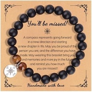 Natural Stone Compass Bracelet with You Will Be Missed Card Farewell Going Away Goodbye Gifts Retirement Gifts for Coworker Manager Boss Teacher Employee