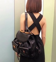 Gucci black patent leather big largest size men unisex bamboo vintage backpack bag 大size 漆皮背包