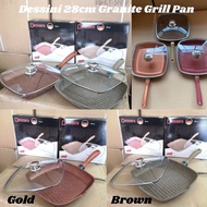 Dessini 28CM Granite Grill Pan Pemanggang With Glass Lid Granite Stone Casserole Set Periuk Batu
