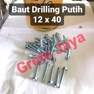 ( 12x40 ) Baut Drilling Putih Self Drill Roofing Baja Ringan Galvalum