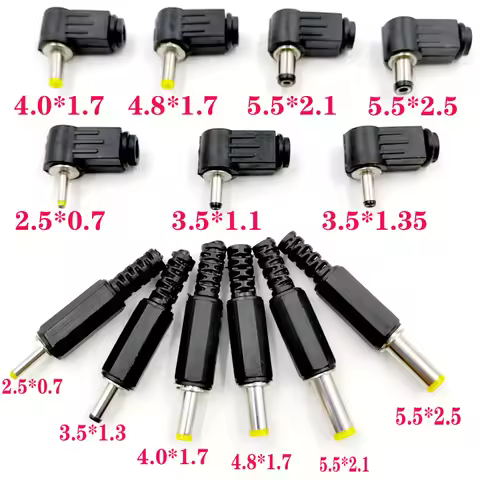 10PC 5.5x2.5 5.5x2.1 4.8x1.7 4.0x1.7 3.5x1.35 3.5x1.1 2.5x0.7mm Male DC Power Plug Connector Angle 9