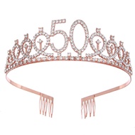 Digital Crown Birthday Party Headband with Diamond Headwear 50th Birthday Hat Party Banquet Cake Cro
