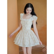 COQUI short flared lady's DRESS, luxurious short DRESS with floral embroidery and lovely lace SOLEIL
