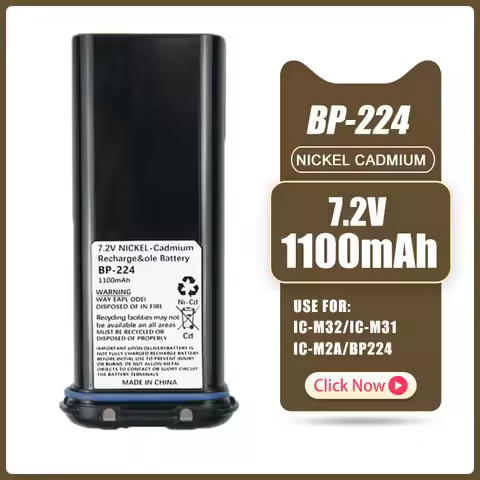 Walkie Talkie Battery BP-224 1100mAh 7.2V Rechargable Batterior Compactible with IC-M32/IC-M31/IC-M2