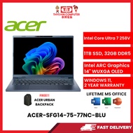 ACER-SFG14-75-77NC-BLU-INTELCOREULTRA7-258V,32GBR5,1TBSSD,14"IPSWUXGAOLED,INTELARC,W1164,2YRS,H&S