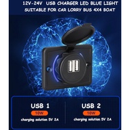 12V-24V USB CHARGER LED BLUE LIGHT FOR CAR LORRY BUS