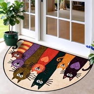 Half Round Cat Door Mat 35.4 x 23.6 Inch, Colorful Cute Cats Non Slip Indoor Entry Rug, Washable Low