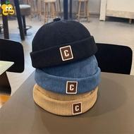 ADREE Brimless Hat, Corduroy C Letter Kids Docker Cap, Vintage Warm Fabric Adjustable Design Solid C