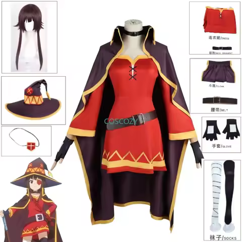 Anime Megumin Cosplay Costume Women Mage Dress Cloak Outfits Megumin Cos Wig Halloween Cos Costumes