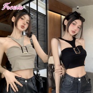 Tube Top Crop Neck Strap Sexy Breast Pleats 92177