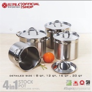 SUPRA 4 iN 1 Stainless Stock Pot Set 4 Pcs Stainless Steel Tall Pots 8-12-16-20 QT