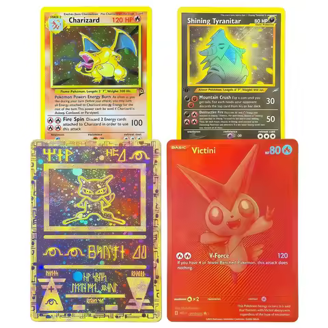 Foil PTCG PKM Cards proxy NEO Charizard Mewtwo Raichu Ancient Mew Victini Pikachu Collectible Tradin
