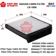 SAKURA CABIN AIRCON FILTER CA1806, NISSAN Note E11, NV200 Van (EURO 5) NISSAN NV200 Vanette (EURO 5)