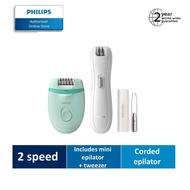Philips BRE225 | BRP529/00 Satinelle Essential Corded Compact Epilator tweezers and mini epilator