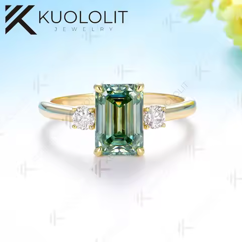 Kuololit 2.5CT Emerald Cut Cyan Moissanite Engagement Ring for Women Solid 18K 14K 10K White Gold Ri