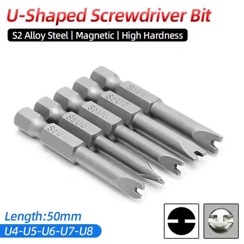 Magnetic U-shaped Screwdriver Bits Set 1/4" Hex S2 Steel 50mm U4 U5 U6 U7 U8 U Type Screw Driver Bit