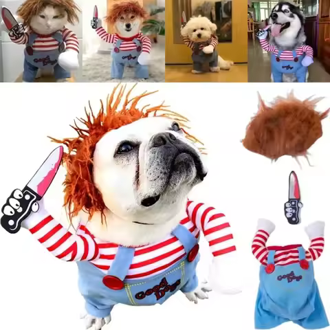 Holiday Novelty Chucky Deadly Pet Dog Costume Funny Apparel Accessories Pet Halloween Cosplay Scary