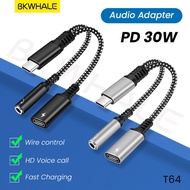 BKWHALE T64 PD 30W Fast charging Converters Earphones 3.5mm Jack and Cable Type C 2 in 1 Audio Adapt