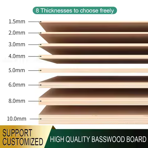 Thickness 1.5/2/3/4/5/6/8/10mm Handmade Basswood Surface Smooth Board Plywood for DIY Building Model