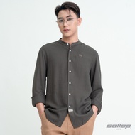 GALLOP : Mens Wear Linen Long Sleeve Mandarin Collar Shirt เสื้อคอแมนดาริน แขนยาว ผ้าลินิน รุ่น GW9034 สี Oliver Green - เขียวขี้ม้า