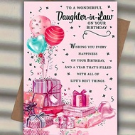 1pc Beautiful Daughter-In-Law Birthday Card, "To The Wonderful Daughter-In-Law On Her Birthday", Wit