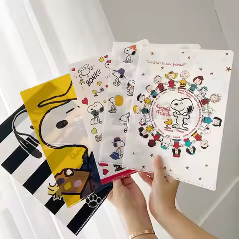 Snoopy A4 L Shape File Folder Pvc Clear Document Folder Cute Anime Pattern Paper Organizer Office Sc