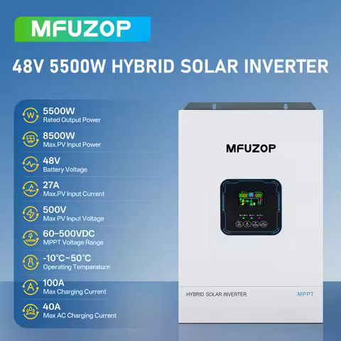 High Power 5500W Off-Grid Solar Hybrid Inverter MFUZOP MF4855U, 48V DC Convert to 110V 120V AC Pure 